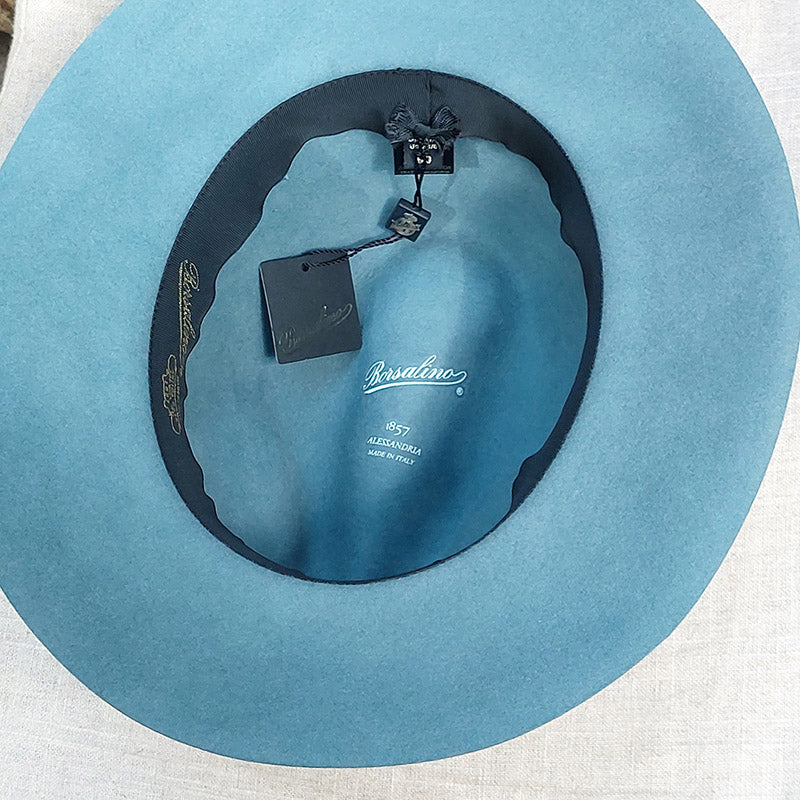 Borsalino/Grey blue fedora hat(Wild brim) - OBEIOBEI