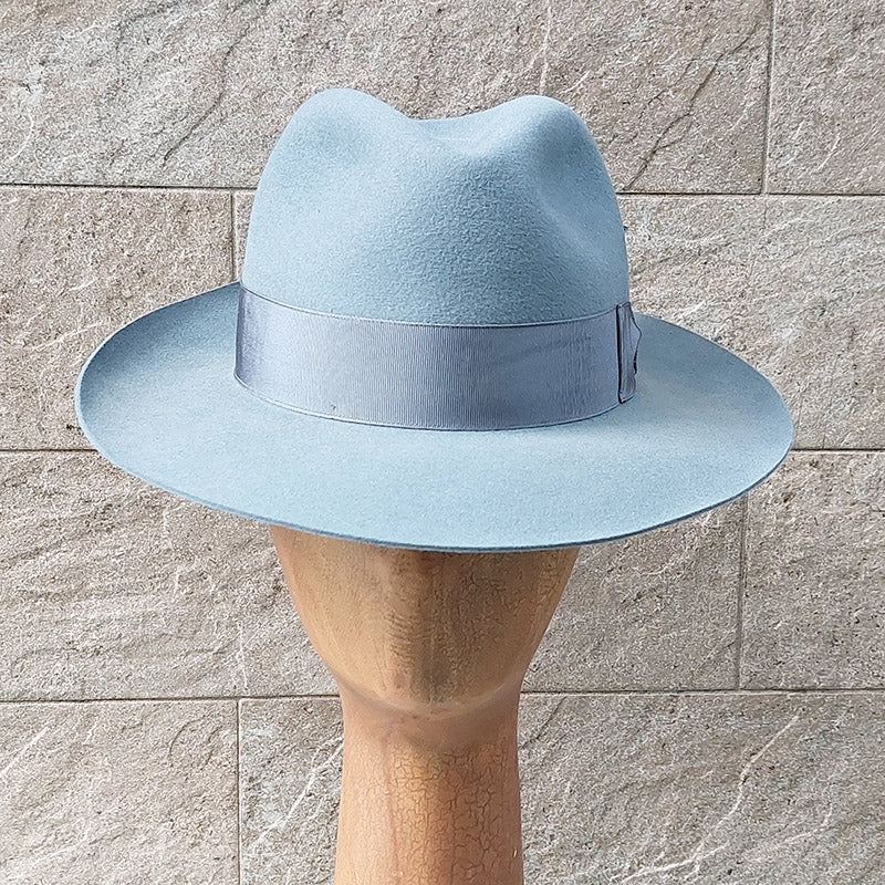 Borsalino/Grey blue fedora hat(Wild brim) - OBEIOBEI