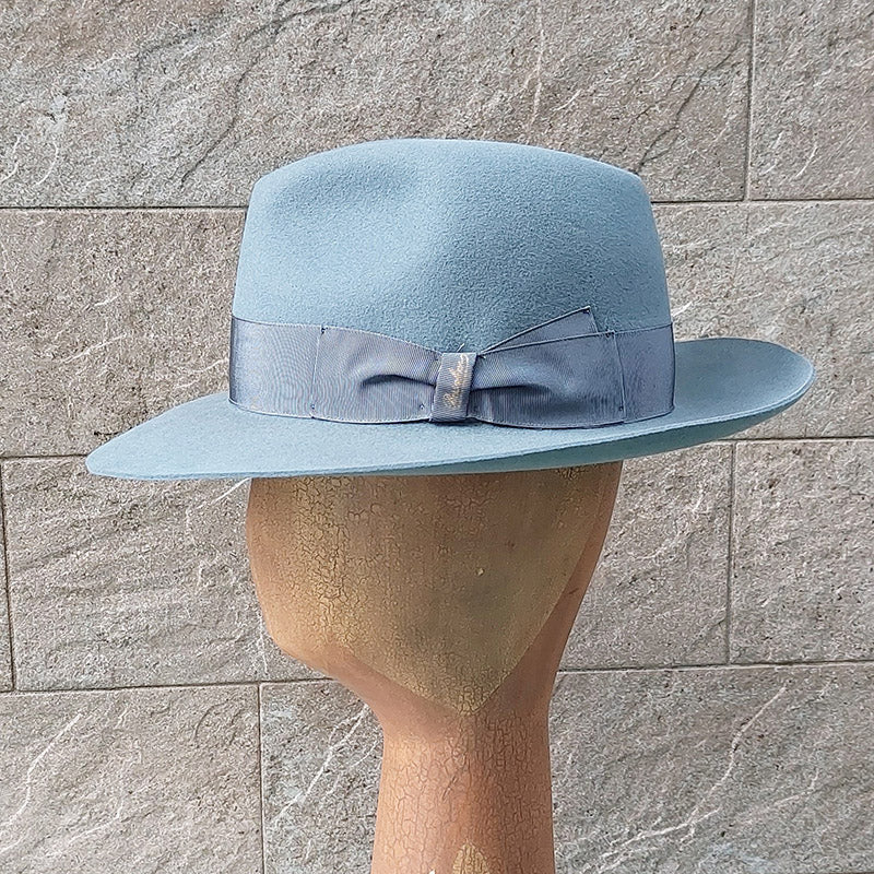 Borsalino/Grey blue fedora hat(Wild brim) - OBEIOBEI