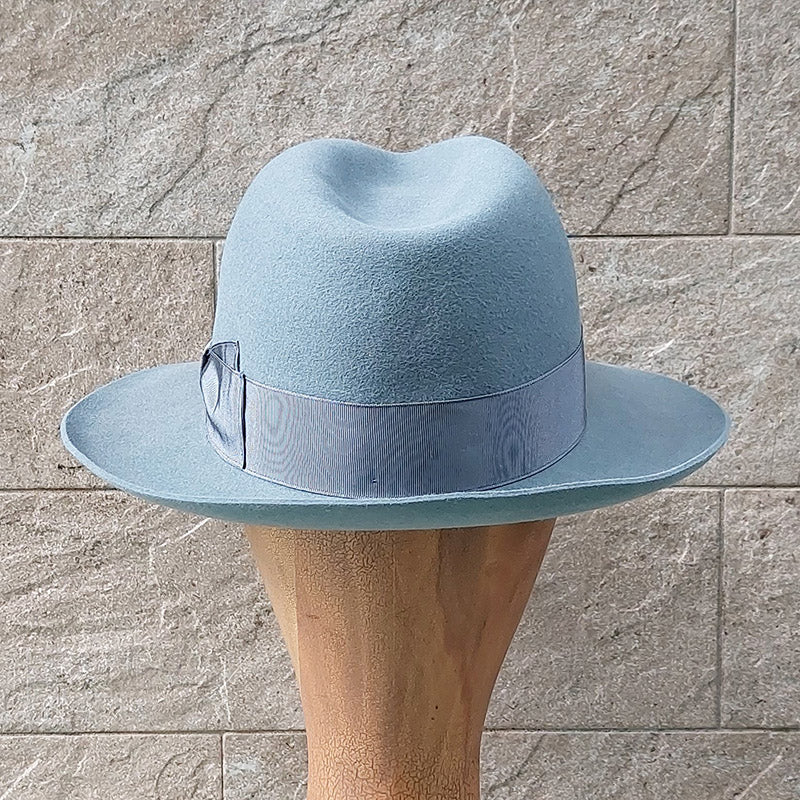 Borsalino/Grey blue fedora hat(Wild brim) - OBEIOBEI