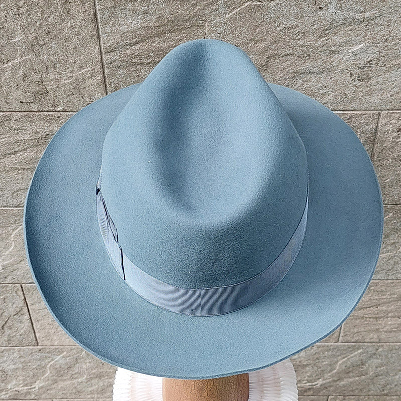 Borsalino/Grey blue fedora hat(Wild brim) - OBEIOBEI