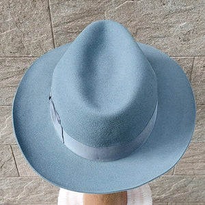 Borsalino/Grey blue fedora hat(Wild brim) - OBEIOBEI