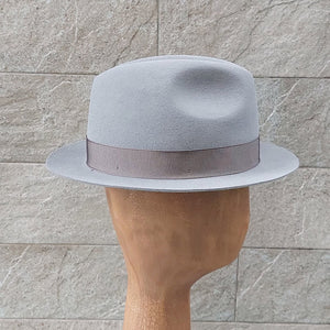 Borsalino/Light grey fedora hat(Small brim) - OBEIOBEI