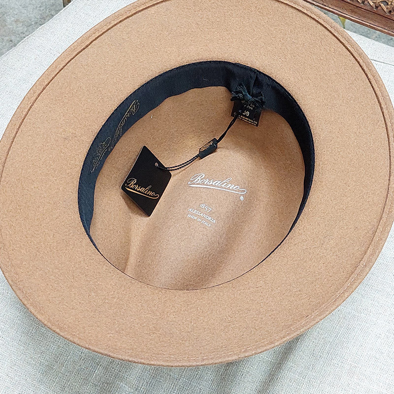 Borsalino/Tan fedora hat(Medium brim) - OBEIOBEI
