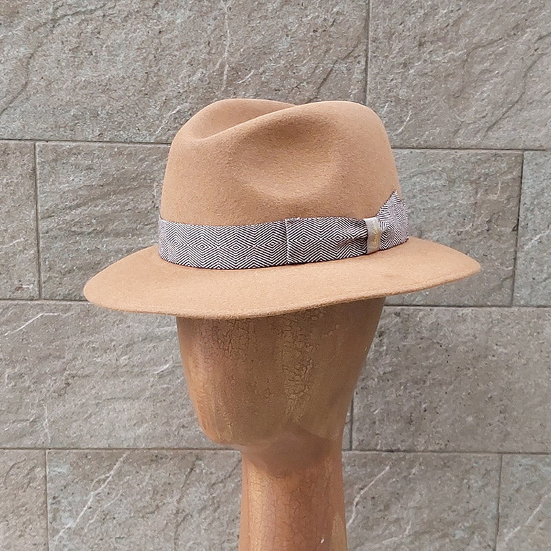 Borsalino/Tan fedora hat(Medium brim) - OBEIOBEI