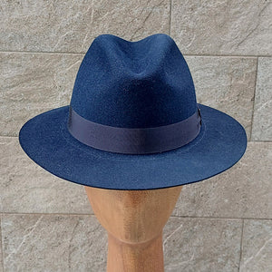 Doria/Navy Felt Fedora Hat - OBEIOBEI