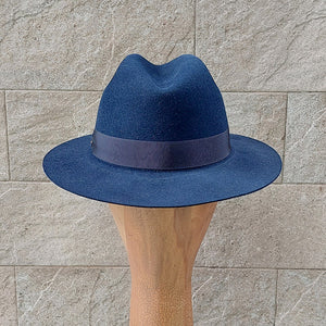 Doria/Navy Felt Fedora Hat - OBEIOBEI