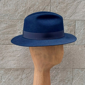 Doria/Navy Felt Fedora Hat - OBEIOBEI