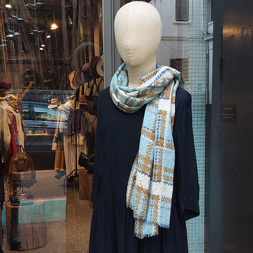 丹麥EPICE/Light Blue Check Scarf - OBEIOBEI