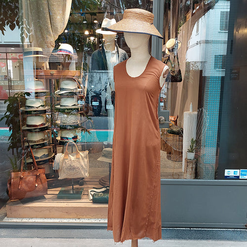 義大利設計師品牌/Brown Silk Sleeveless Dress - OBEIOBEI