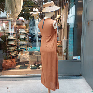 義大利設計師品牌/Brown Silk Sleeveless Dress - OBEIOBEI