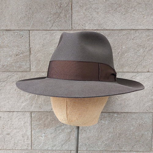 Borsalino/Brown fedora hat(Wild brim) - OBEIOBEI