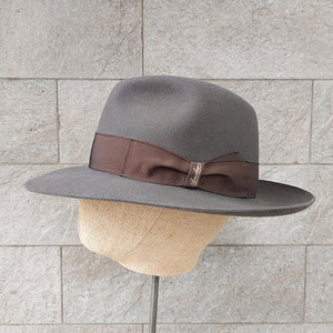 Borsalino/Brown fedora hat(Wild brim) - OBEIOBEI