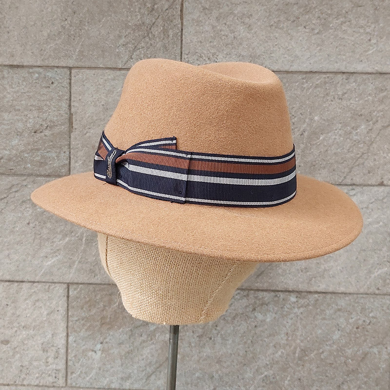 Borsalino/Tan fedora felt hat(Medium brim) - OBEIOBEI