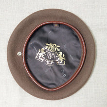 Load image into Gallery viewer, Doria/Wool Beret With Leather Trim(Olive Green/Brown) - OBEIOBEI