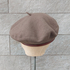 Doria/Wool Beret With Leather Trim(Olive Green/Brown) - OBEIOBEI