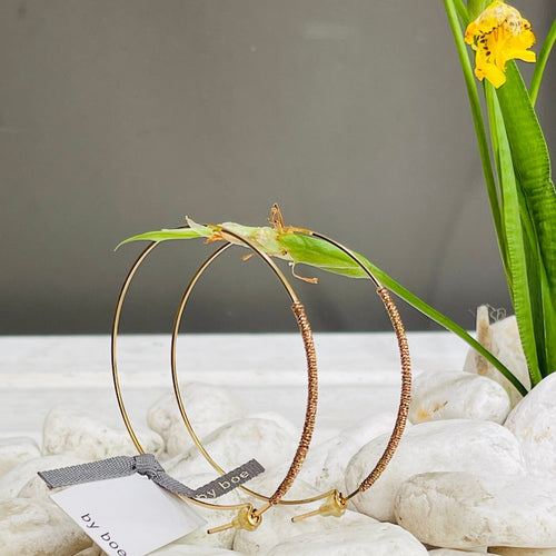 by Boe/Large Thin Wire Hoop Earrings(Copper/Green) - OBEIOBEI