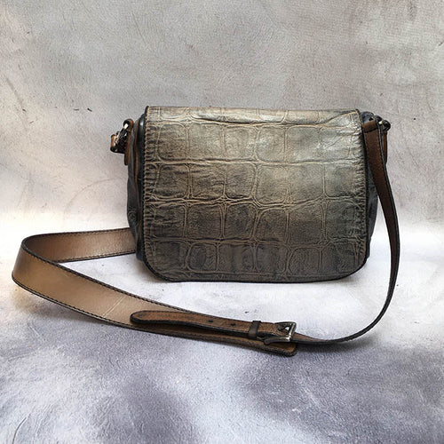 Numero 10/Grey brown croc pattern shoulder bag - OBEIOBEI