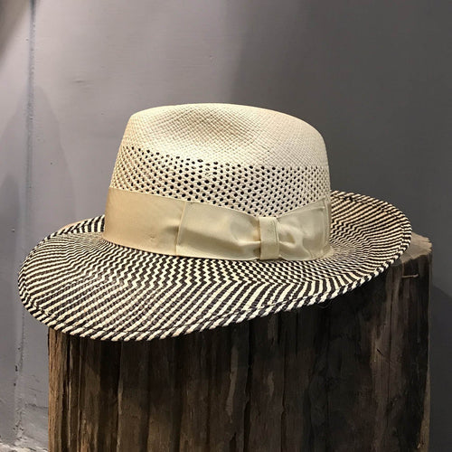Borsalino/Two tone wide brim Panama hat - OBEIOBEI