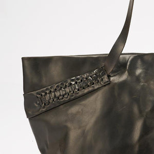 Delle Cose/Black brown shinning horse large tote - OBEIOBEI