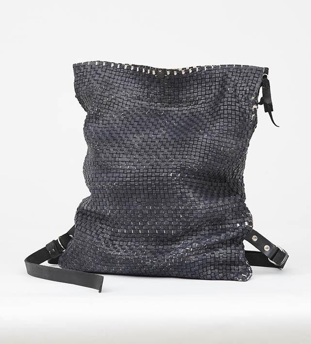 Delle Cose/Grey black leather woven backpack - OBEIOBEI