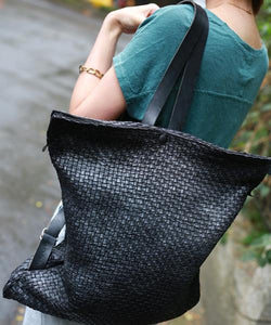 Delle Cose/Grey black leather woven backpack - OBEIOBEI