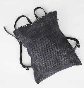 Delle Cose/Grey black leather woven backpack - OBEIOBEI