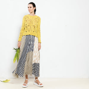 義大利設計師品牌/Yellow Patchwork Maxi Skirt - OBEIOBEI